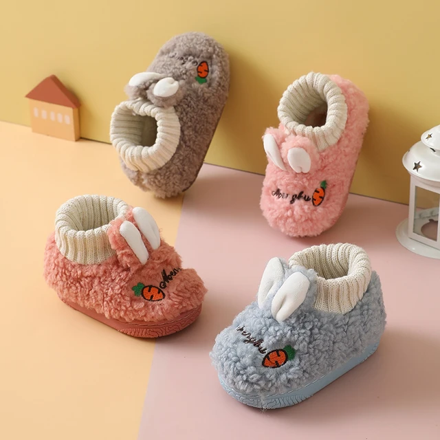 Chaussures pour nouveau-né, bottes d'hiver chaudes en peluche pour garçon  et fille, chaussons pour enfants avec oreilles de lapin - AliExpress