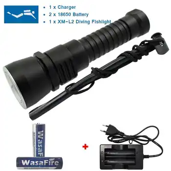 

WasaFire Dive Torch Professional Underwater Light Waterproof XML L2 Diving Flashlight Powerful Scuba LED Lantern + 18650 Battery