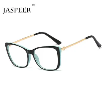 

JASPEER Square Eyeglasses Frame Women Fashion Eeywear TR90 Metal Frames Read Eyeglasses Clear Lens Goggle Glasses Men