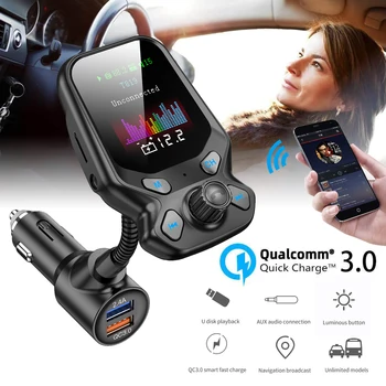 

1pc Wireless bluetooth FM Transmitter Modulator Hands-free Car Kit Color Screen MP3 Player with 5V QC3.0 Dual USB Tool