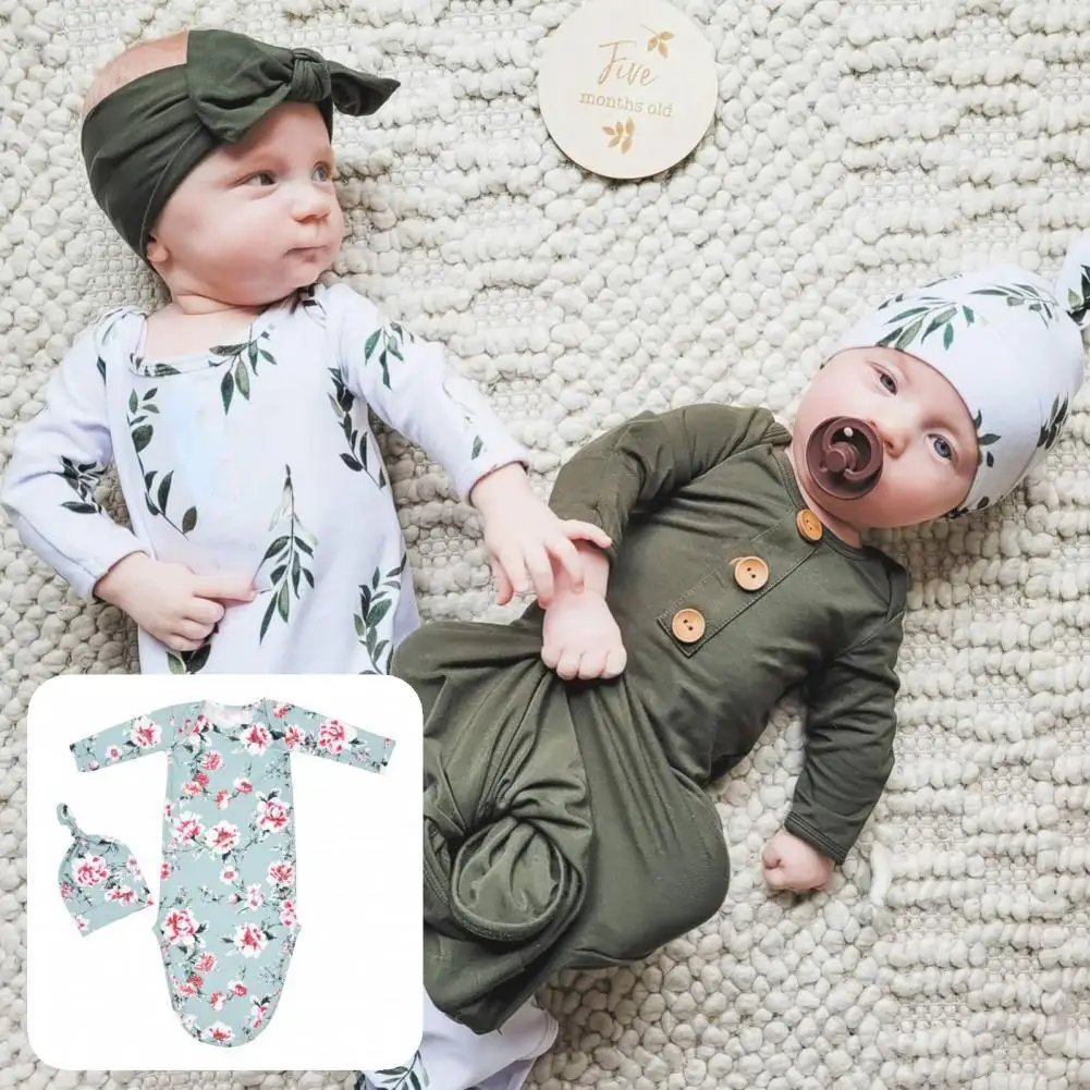2Pcs/Set Excellent Infant Sleeping Bag Super Soft Comfortable to Touch Blend Fabric Knotted Infant Baby Gown Sleeping Bag