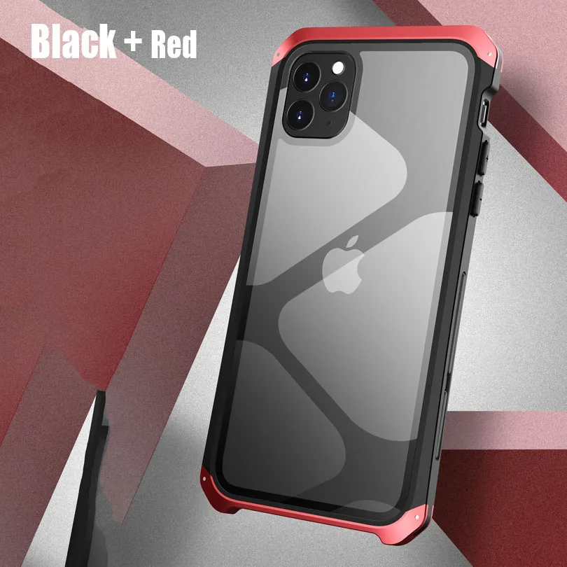 Для iPhone 11 Pro Max 11 Роскошная алюминиевая металлическая рамка+ 9H стеклянная задняя крышка чехол для iPhone XR XS Max 7 8 Plus IP111 - Цвет: Black Red