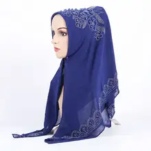 Роскошный перламутровый шифон мусульманский шарф, женский, хиджаб сплошной цвет арабский головной платок с дрелью шаль-трансформер Hijabs женский газовый шарф hoofddoek