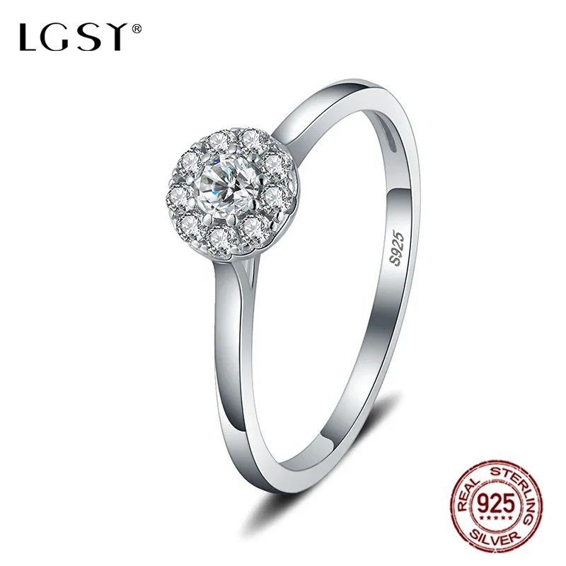 

LGSY Female Finger Rings Crystal Diamond Gorgeous Wedding Rings 925 Sterling Silver Engagement Round Rings Fine Jewelry DR1025