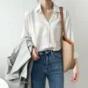 White Women Blouse Ol Commuting 2021 Spring Lapel Long Sleeve Women Blouses Office Fashion Elegant Loose White Women Shirt Top 2