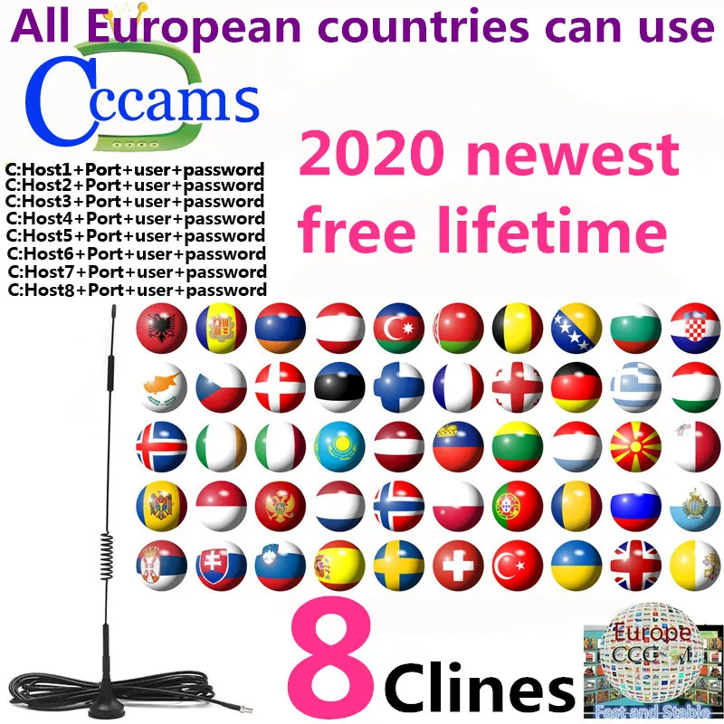 2020 в европейском стиле 12 месяцев/бессрочная Бесплатная Новый 8clineas cccam Европа DVB S2