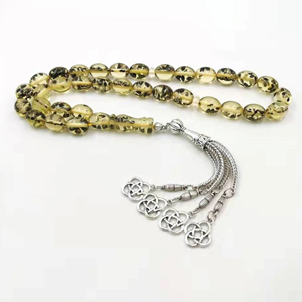 Кунжута смолы Tasbih 33 молитвенные бусы металлическая кисточка мусульманского человека браслет исламский арабский мода misbaha - Окраска металла: 33 Beads