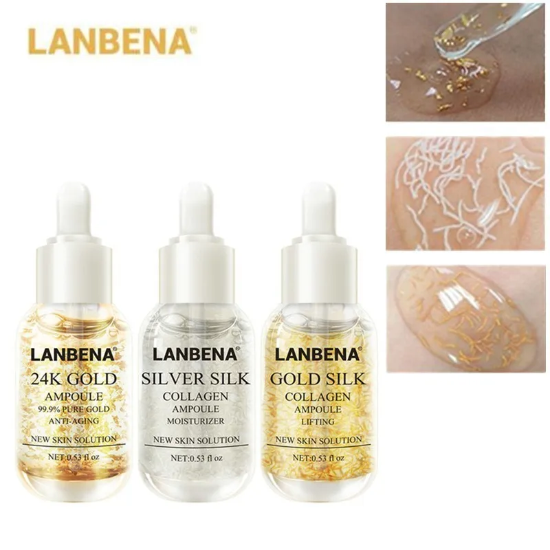 Коллаж LANBENA из 24 каратного золота + серебристого шелка золотого омолаживающие