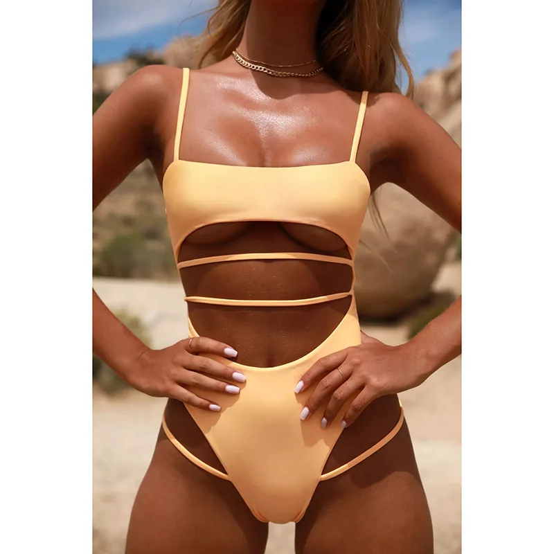 Bañador unicolor de una pieza para mujer, traje de baño sin espalda, brasileño, traje de baño para playa, tanga, 2021