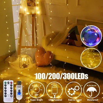 

LED Curtain Garland USB String Lights Fairy Festoon Remote Control New Year Christmas Decorations For Living Room 1/2/3.0M^