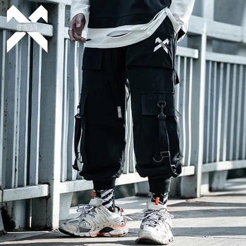 

11 BYBB'S DARK Black Jogger Men Hip Hop Streetwear Sweatpants Men Joggers Tactics Pants Fashion Loose Cargo Pant Ribbon DG548