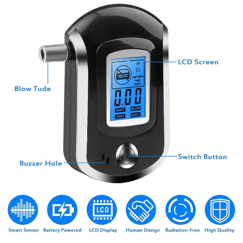 Smart Digital Breath Alcohol Tester LCD Screen AT6000