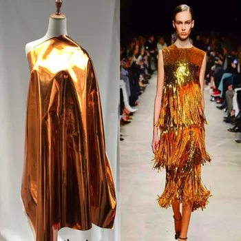 

Orange mirror pu lether fabric Elastic force magic color laser TPU clothing Waterproof PVC sofa coat diy textiles fabric,D171