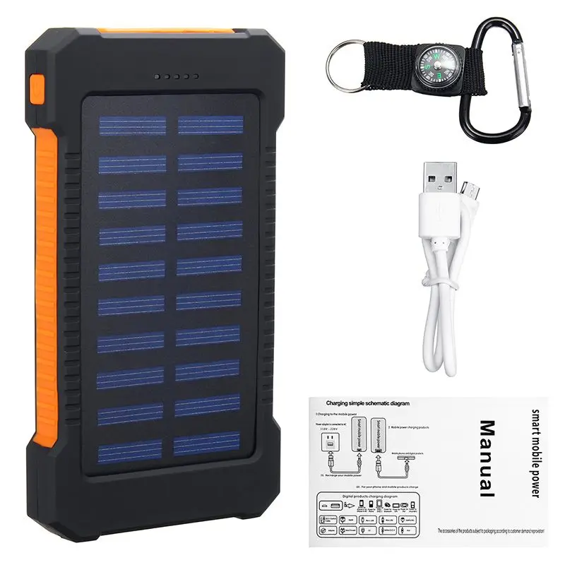 30000 мАч Солнечная энергия Банк Водонепроницаемый двойной USB внешний аккумулятор портативное зарядное устройство для смартфона с компасами