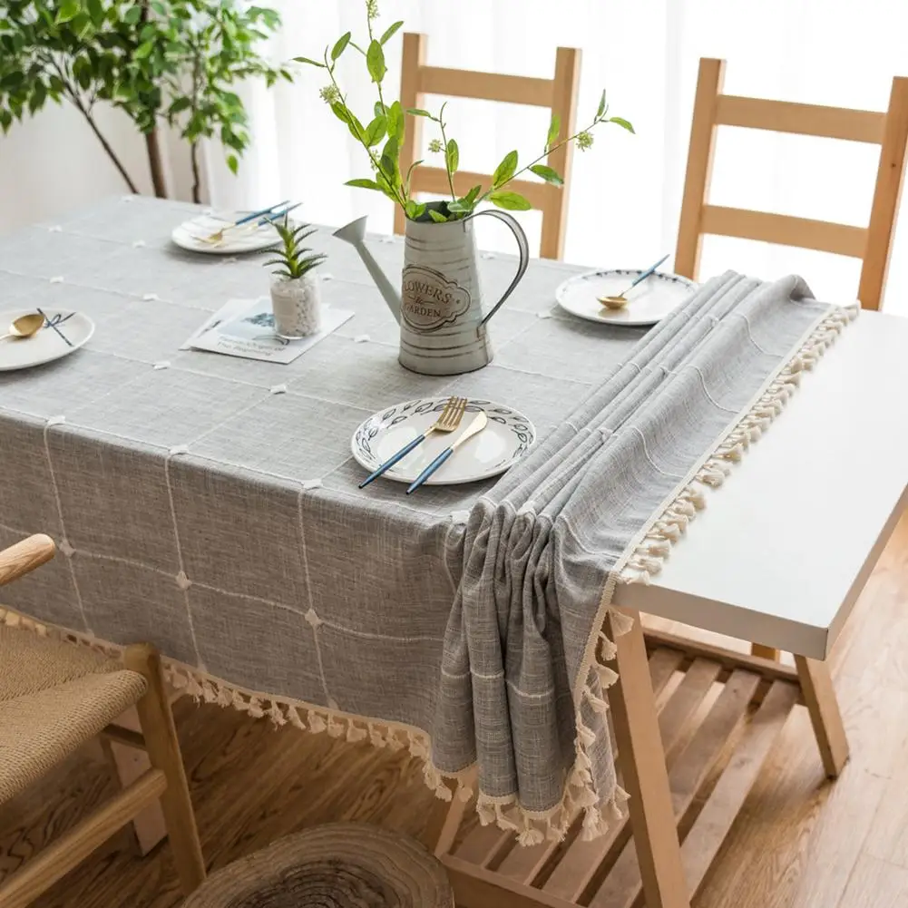 

European Pastoral Lattice Fringed Solid Color Coffee Table Cloth Rectangular Tablecloth Suitable For Dining Kitchen