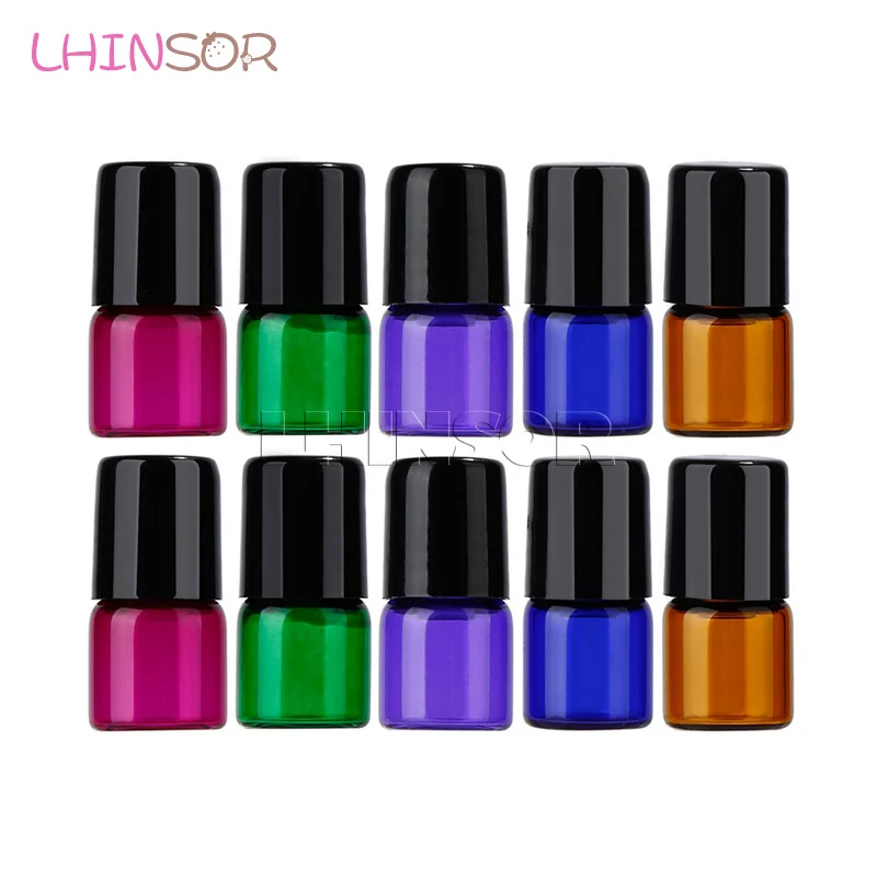 

50PC/Pack 1ml 2ml 3ml 5ml Colorful Glass Sample Bottle Essential Oil Vials Doterra Containers Roll on Travel Bottles