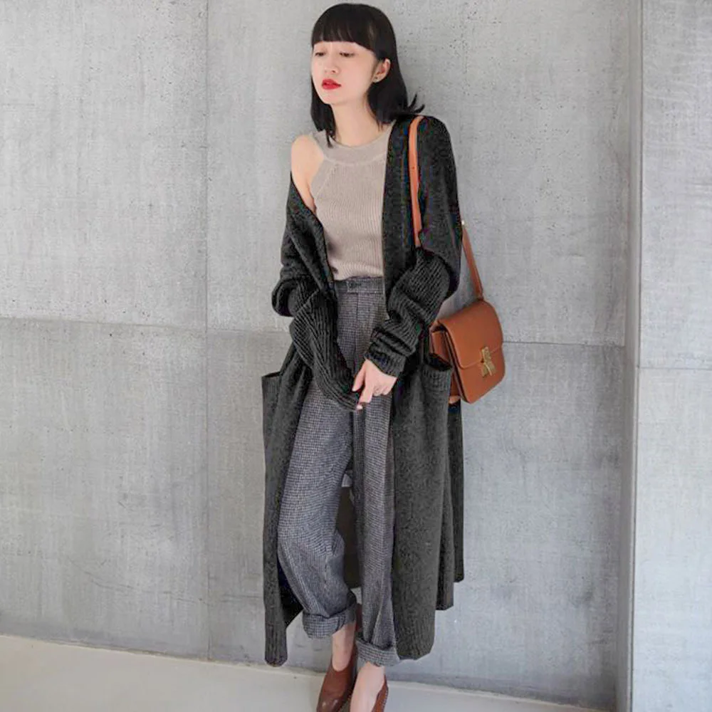 Cardigan Women Sweater Autumn Winter Thick Warm Solid Simple Knitwear Loose Korean Street Fashion Black Long Jumper Knitted Top Cardigan Women Sweater Autumn Winter Thick Warm Solid Simple Knitwear Loose Korean Street Fashion Black Long Jumper Knitted Top