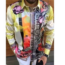 Nova moda festa imprimir camisas de manga longa para homens botão turn down colarinho camisa 2021 outono masculino magro tops casual streetwear