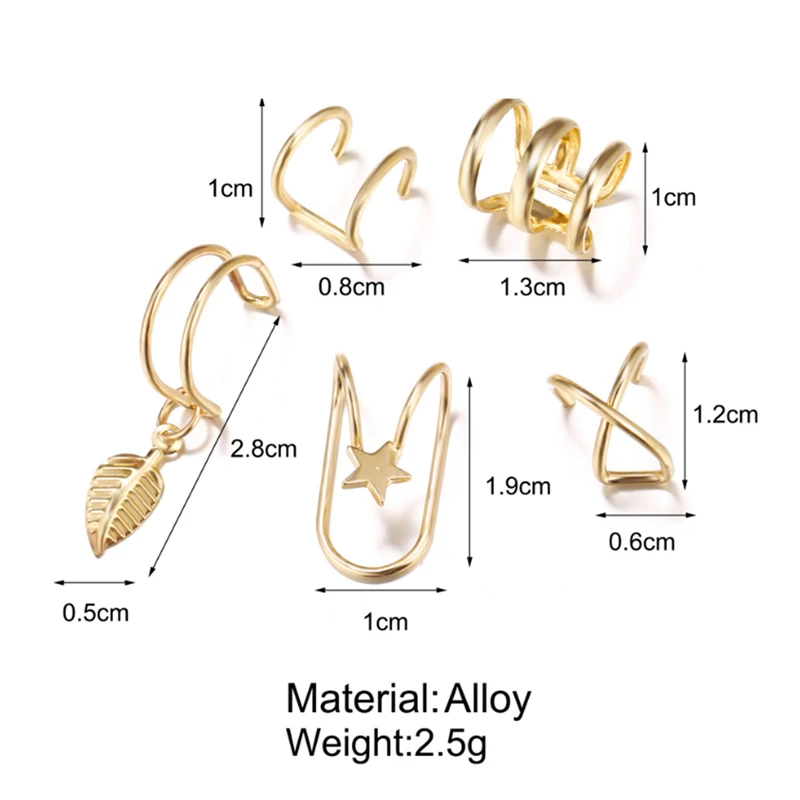 trendy fancy earrings 5Pcs/Set Ear Cuff Gold Leaves Non-Piercing Ear Clips Fake Cartilage Earring Jewelry For Women Men trendy modern earrings