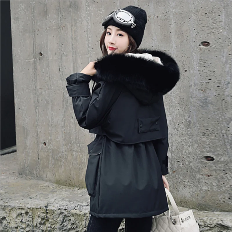 New Down Jacket Women's Fashion Casual White duck real fur Collar Short section Waist cotton coat Student Jacket