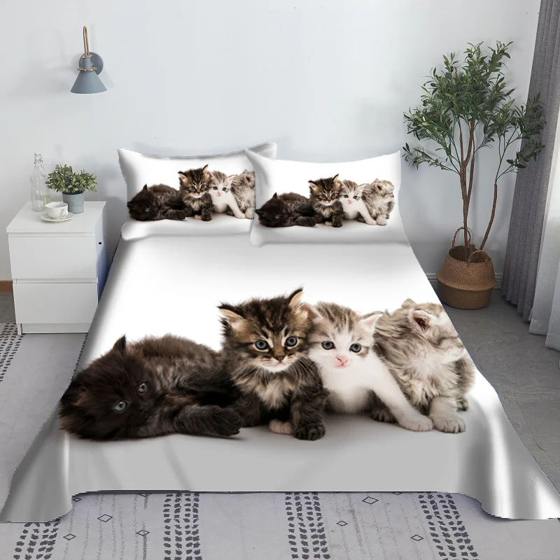 Lovely Cat Bed Sheet Set Animal Pets Bed Sheets And Pillowcase 3d