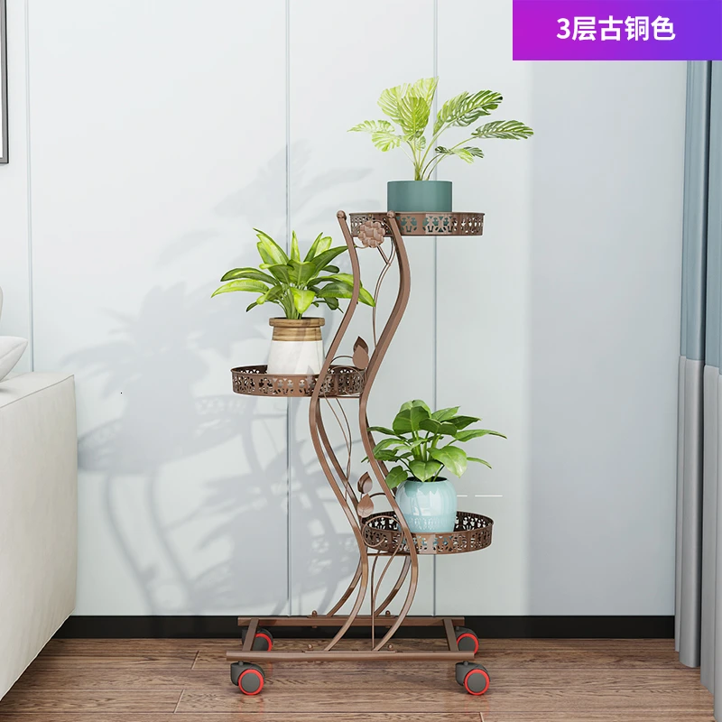 casterheight85Cm Multi-storey Move Belt Round Province Space Flower Rack Balcony Flowerpot Shelves - Color: casterheight85Cm