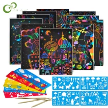 40/50 листов, Волшебная цветная радужная бумага для скретч Арта, набор карт с трафарет для граффити, для рисования, сделай сам, игрушка для рисования, для детей ZXH
