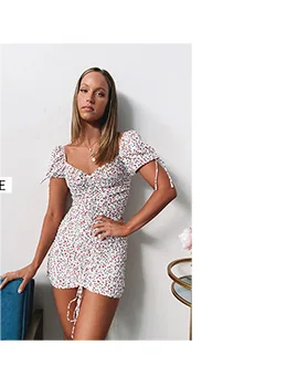 Summer dress sexy dress blue small floral Be as cute as a daisy  lovely robe femme dresses for women frilled bust vestidos long sleeve wedding dresses