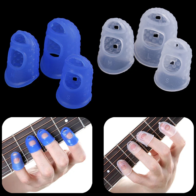 цена 4Pcs/Set Soft Silicone Finger Guards Guitar Fingertip High Quality Protectors For All Electric Guitars Transparent Blue 2 Color