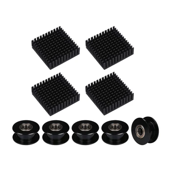 

4x 40x40x10mm Black Radiator Aluminum Heatsink & 5x Gt2 5mm Bore Black Aluminum Toothless Timing Belt Idler Pulley
