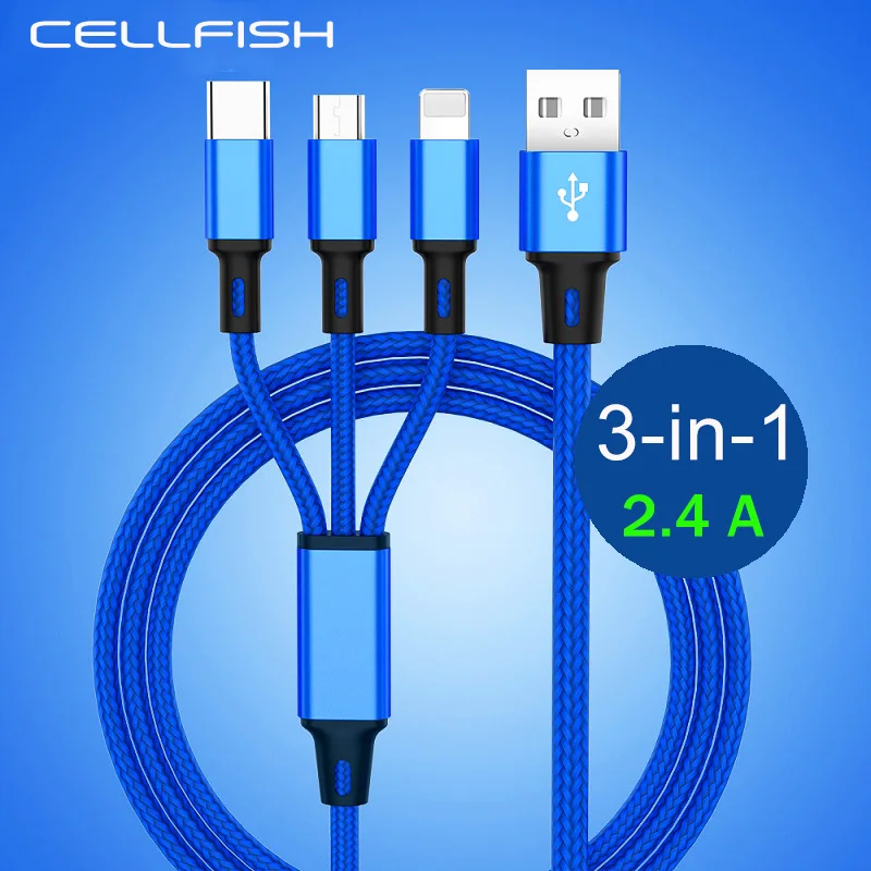 

USB Type C Cable for Xiaomi Redmi Note 7 3in1 Typec Micro USB Charging Cables for Samsung S10 Plus Cord for iPhone Fast Charger