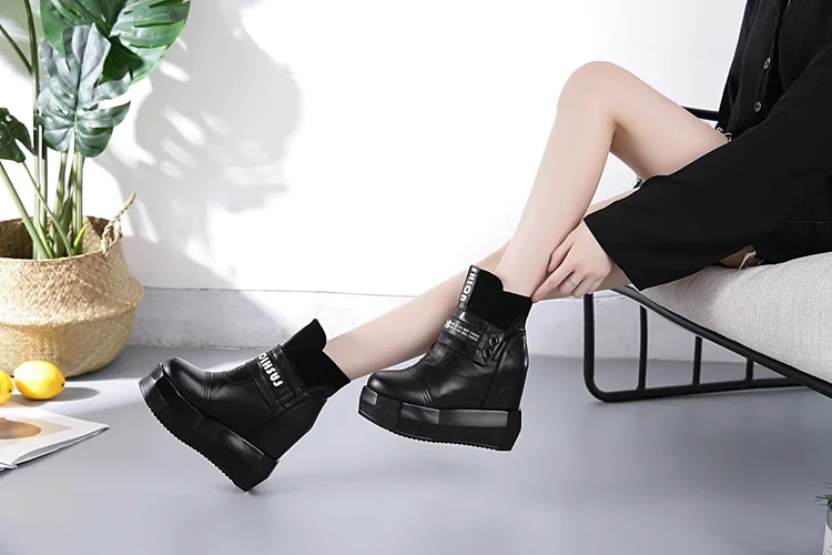 SWONCO/зимние сапоги из натуральной кожи; женские черные кроссовки; зимняя обувь на платформе; женские зимние ботильоны; коллекция года; обувь на массивном каблуке
