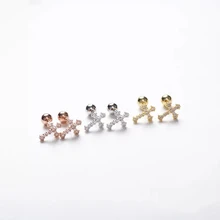 925 стерлингового серебра серьги простой циркон крест маленький фианит Сережка-гвоздик в форме шурупа милые слуховая косточка ногтей девушка уха jewelr