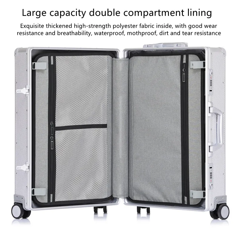Brand Luxury New Design Carry On Suitcase Aluminum Magnesium Alloy Travel Rolling Luggage Silent Boarding Case TSA Lock