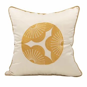 

DUNXDECO Cushion Cover Decorative Pillow Case Modern Simple Flora Embroidery Yellow Luxury Artistic Sofa Chair Bedding Coussin