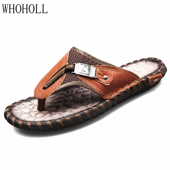 

Business Slippers Men Leather Flip Flops Summer Leisure Shoes Rivet Outdoor Non-Slip Big Size Slipper Male Slides Flat Platform