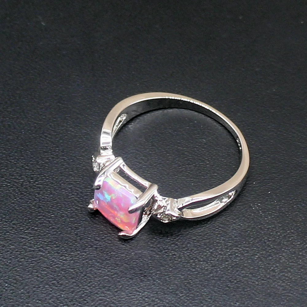 Gemstonefactory Jewelry Big Promotion Single Unique 925 Silver Rainbow Pink Fire Opal Charm Women Gifts Band Rings 6.5# 20214503