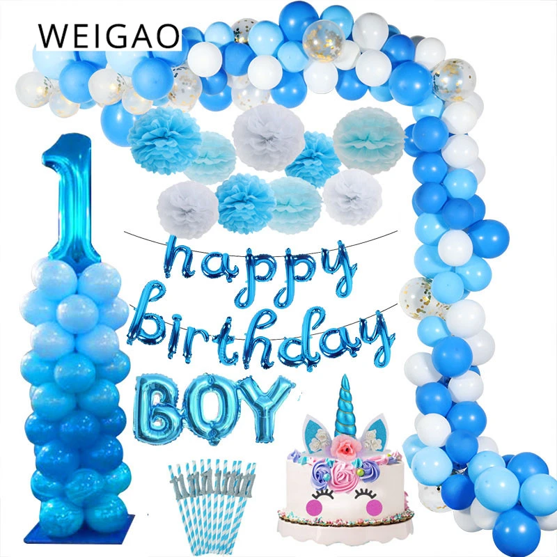 Weigao Conjunto De 1 Año De Cumpleaños Para Niños Decoraciones Para Primer Cumpleaños Baby Shower Azul Fiesta De Globos Decoraciones Para Fiesta De Cumpleaños Decoraciones Diy De Fiestas Aliexpress