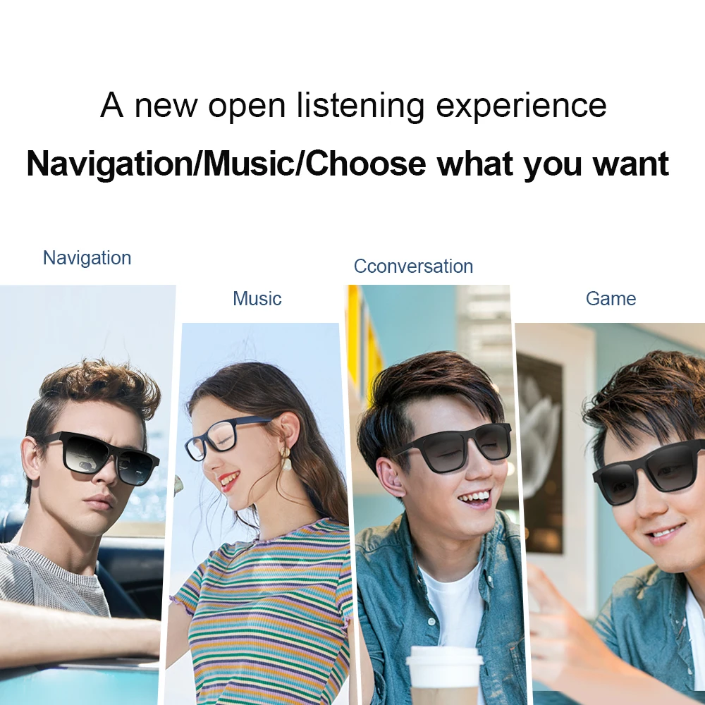 Intelligent Audio Bluetooth Glasses UV Sunglasses Headphone Sports Noise Cancelling Stereo with Mic Wireless Headset Earphone