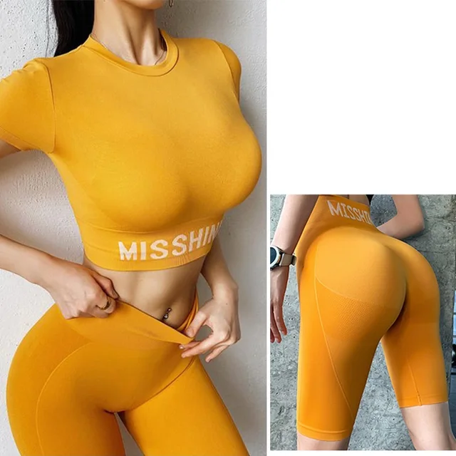 Seamless Yoga Set 2 pieces Gym Clothing For Women sport suit Outdoor High Waist cycling shorts and top Fitness Sportswear