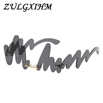 

Luxury Fashion PersonalitySunglasses Women Rimless Wave Sun Glasses Color Shades For Vintage Women Mirror Eyewear UV400