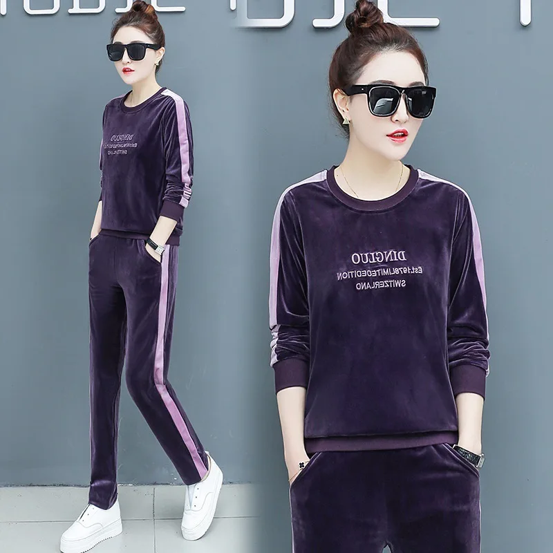 

Spring Women Sport Clothes Velvour Sweatter Sweatshirt+sweatpant Leisure Jogger Running Workout Outfit Set Spportswear Tracksuit