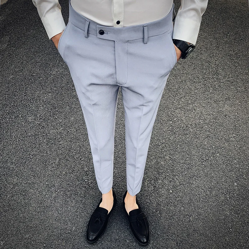 gray Весна британский стиль сплошной костюм брюки мужские Pantalon Hombre горячая Распродажа уличная Мужская брюки деловой строгий костюм мужские штаны - Цвет: gray
