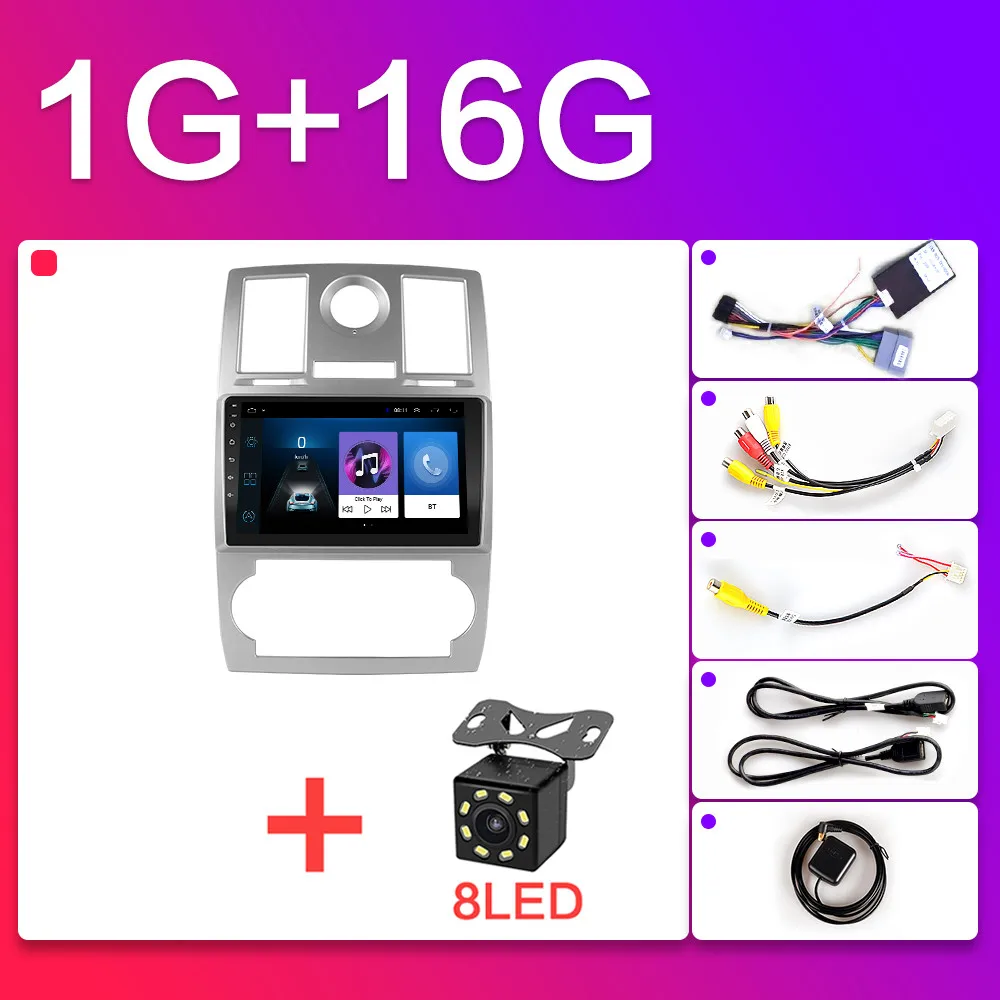 WIFI-1G-16G-8LED Android 8,1 GO 2din автомобильный радиоприемник с навигацией GPS мультимедийный плеер для Chrysler осина 300C 2004 2005 2006 2007 2008 2009 2010 2011 - Цвет: WIFI-1G-16G-8LED
