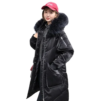 

High quality Real fur collar Down jacket Women Winter Thicken Glossy White duck down Coat Female Hooded Outerwear Plus size G563
