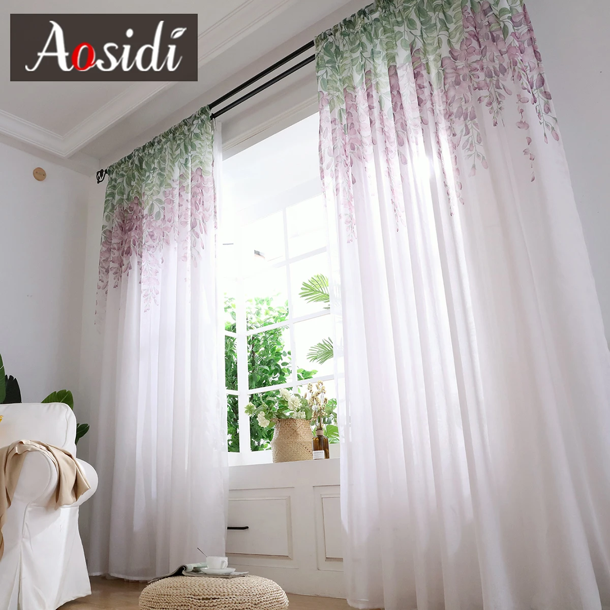 Aobose Glicine Fiore Design Decorazioni Per La Casa Tende Moderne In Tulle Per Soggiorno Camera Da Letto Finestra Voile Tende Trasmissione Della Luce Curtains Aliexpress