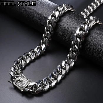 

Hip Hop 316L Stainless Steel Bling Iced Out Rhinestone Clasp Miami Necklace Mens Gold Gold Cuban Link Chain Necklaces Jewelry