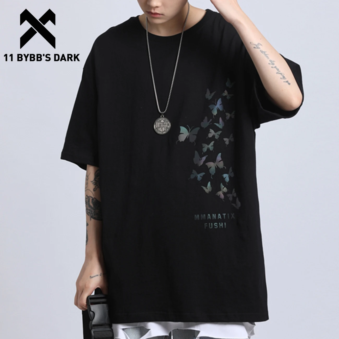 

11 BYBB'S DARK Oversized Tshirt Men Short Sleeve Reflective Butterfly T-Shirts Streetwear Harajuku Plus size Summer Tops Tees