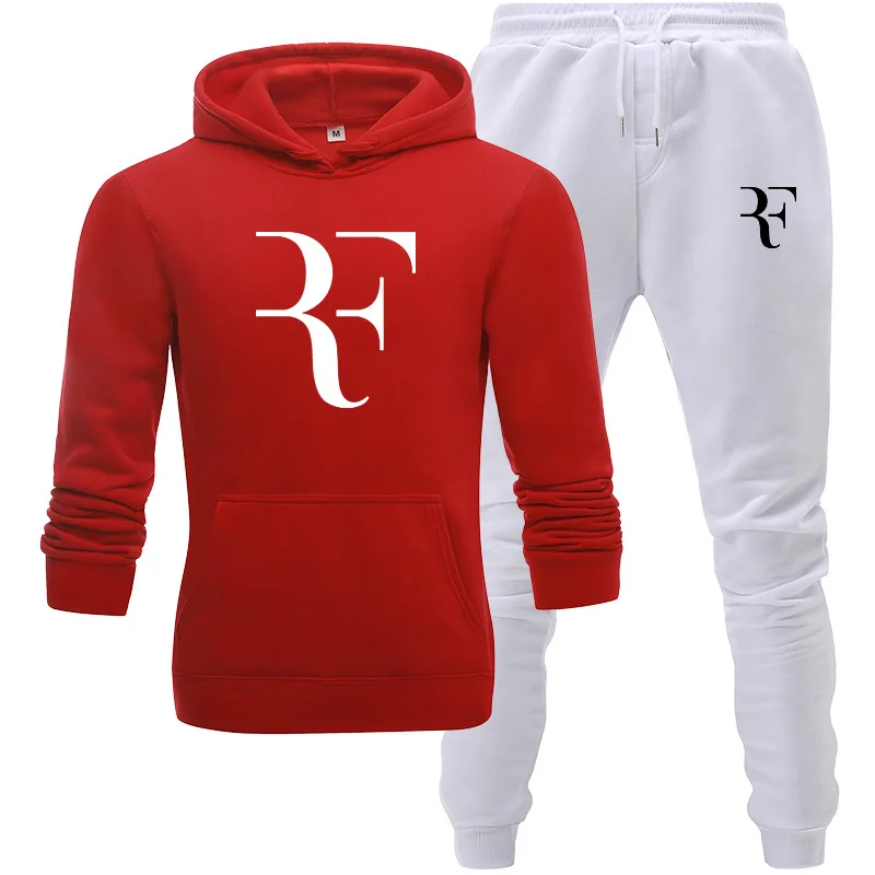 red white Новинка, мужской спортивный костюм, мужская толстовка с капюшоном, штаны, комплект, зимний спортивный костюм, одежда, повседневные толстовки, пальто, мужской комплект для бега, комплект спортивной одежды - Цвет: red white