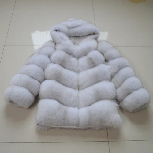 fox fur white Открытый Стиль, Женское зимнее плотное мягкое пальто с капюшоном из натурального Лисьего меха, куртка из натурального Лисьего меха, пальто с капюшоном из натурального Лисьего меха - Цвет: fox fur white